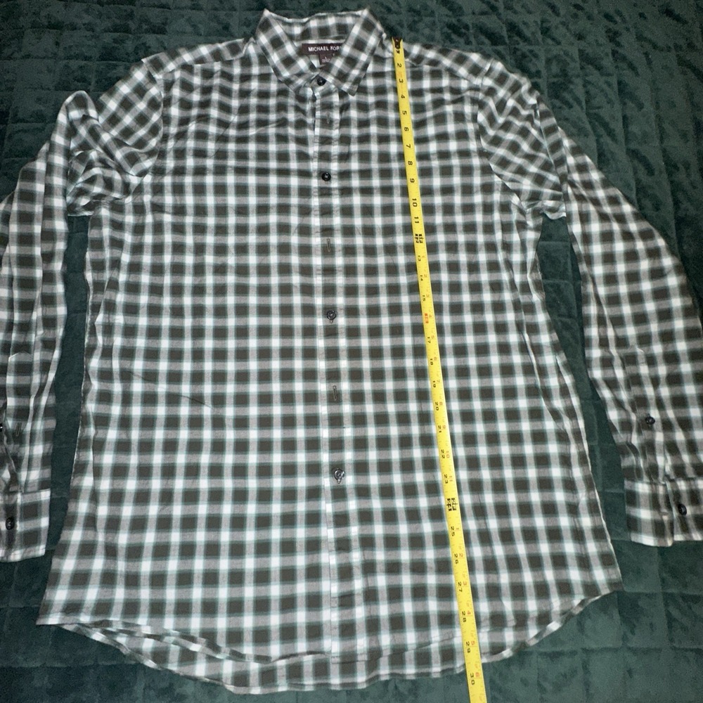 Michael Kors Button Down Shirt Large (L) Green And Black Check Work Classic - Picture 3 of 8